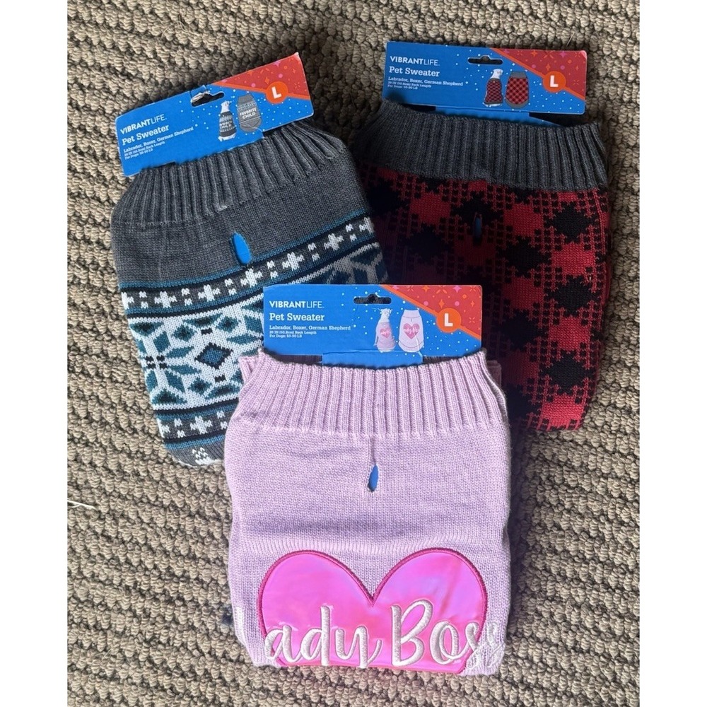 NEW Vibrant Life Pet Sweater Large 50-90 Lbs Lot of 3 NWT